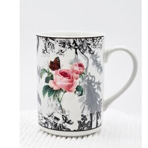 American Atelier At Home Pink Rose Toile 5232 Porcelain Coffee Mug Cup Floral